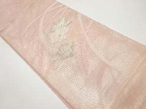 紗 曲線に花葉模様織出し袋帯